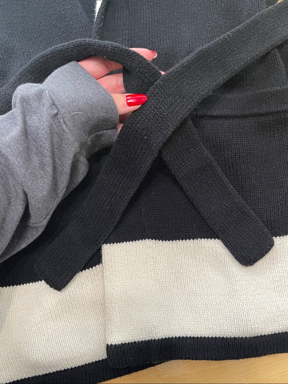 Lauren Ralph Lauren Colorblock Belted Shawl Collar Knit Cardigan Sweater Size M - Picture 11 of 11
